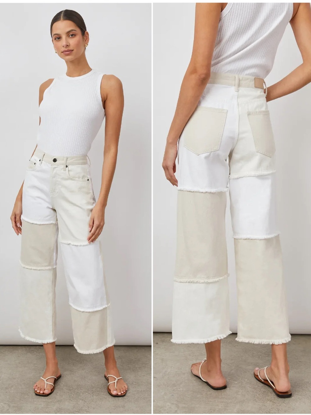 Rails The Getty Crop Wide Leg in Ecru Patchwork Size 25